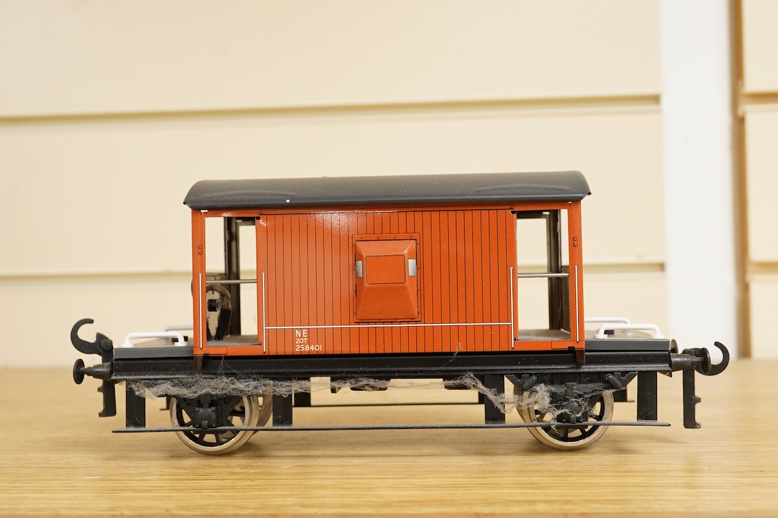 Four boxed Bassett-Lowke by Corgi 0 gauge railway freight wagons; a BR 20-ton brake van, together with two Southern Railways open wagons and a ventilated box van, together with a boxed Tenmille Products kit for a Talylly